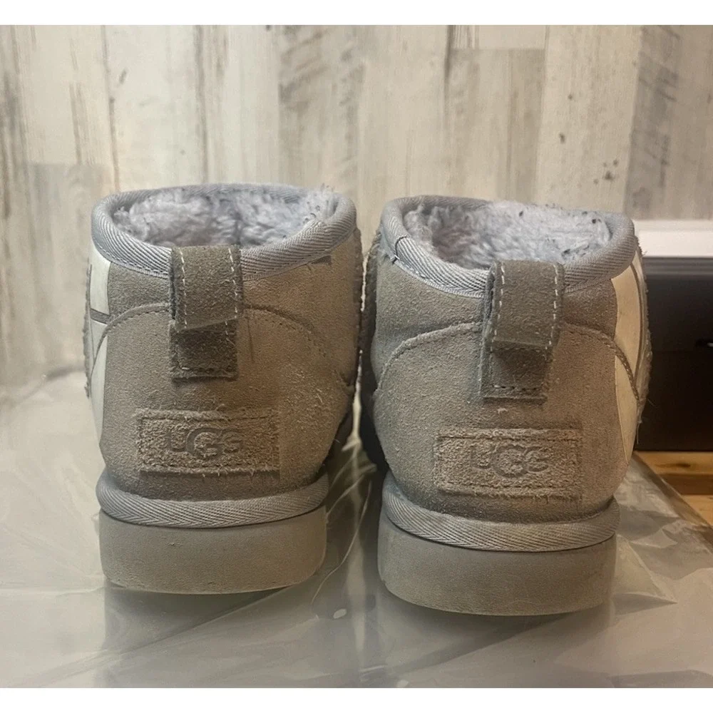 Ugg Classic Ultra Mini  Ankle Boot Grey Suede Women's Size 8 Warm, And Comfy